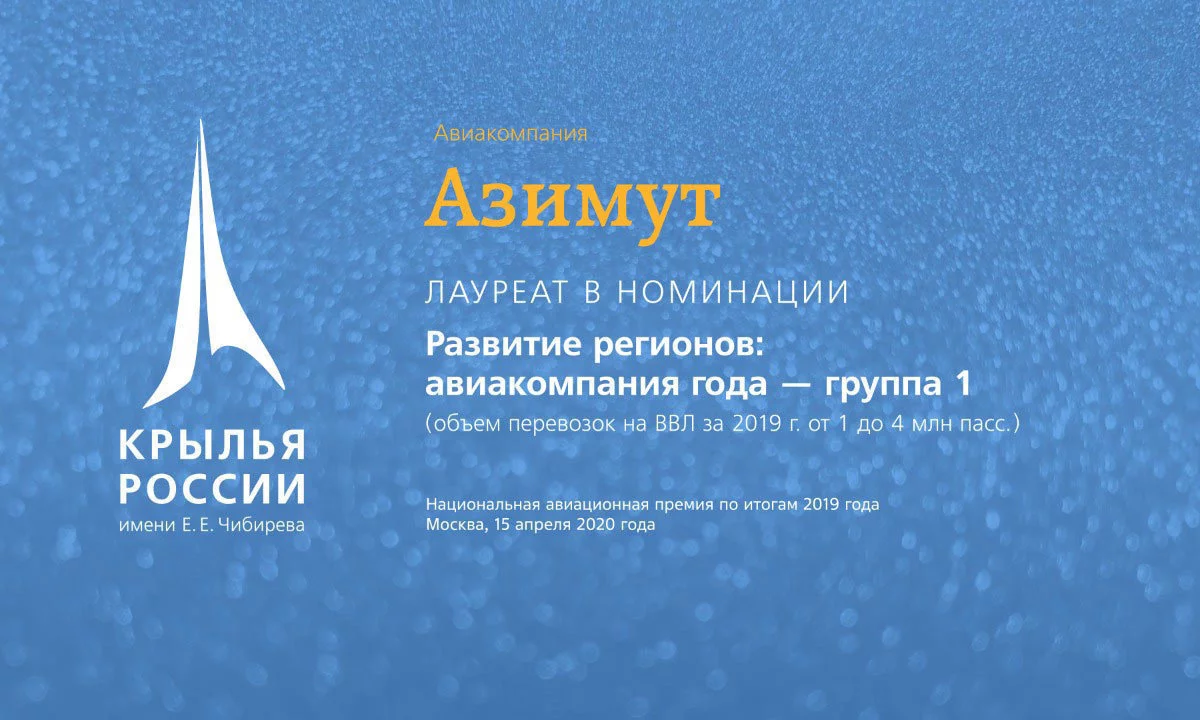Azimuth Airlines got the national aviation award "Wings of Russia"